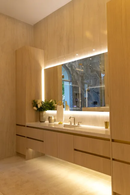 Bathroom vanity with illuminated mirror