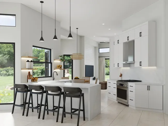 Kitchen island and connected dining space