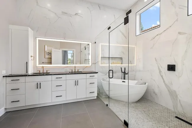 Bathroom with freestanding tub and double vanity